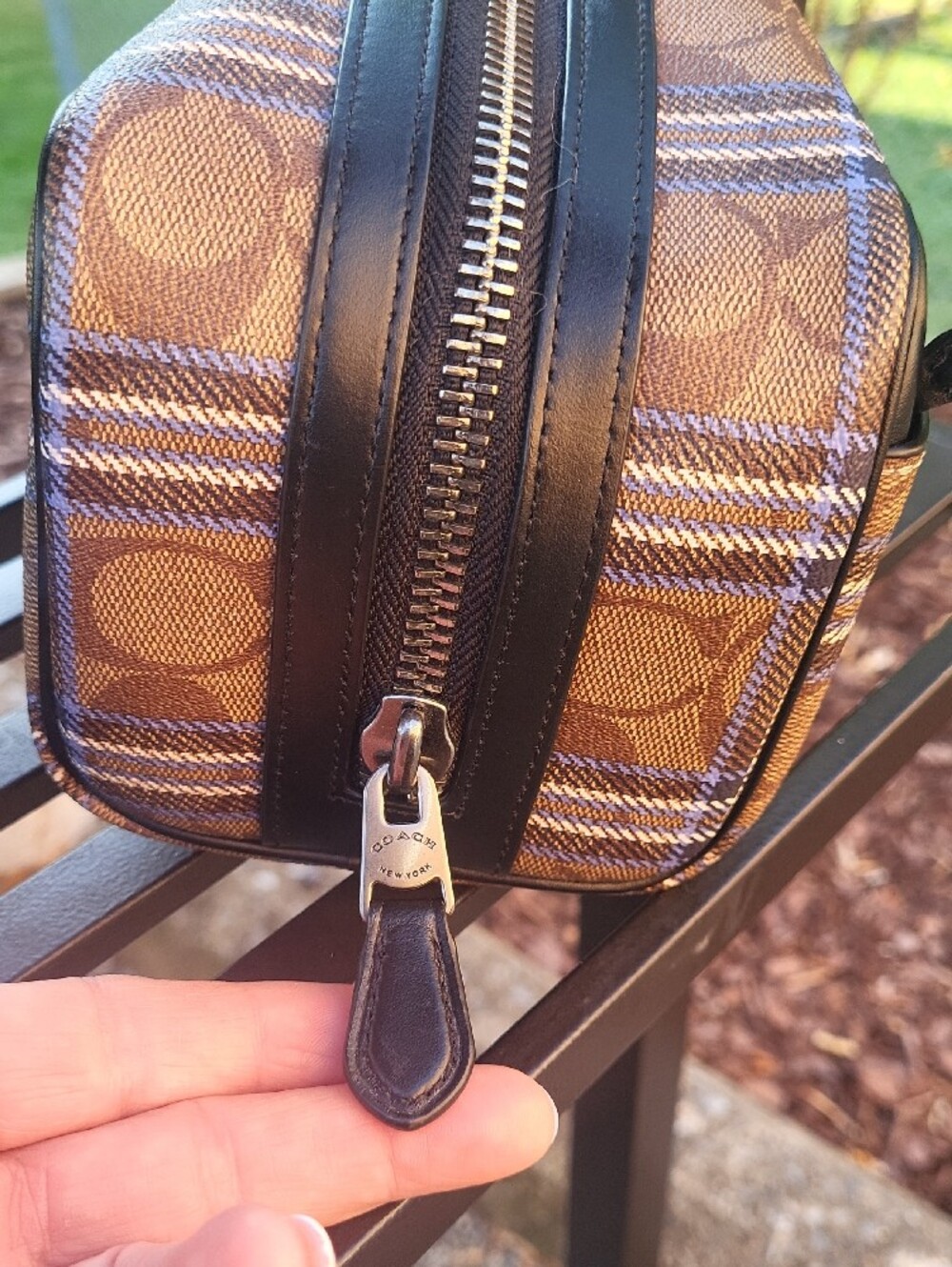 Coach Plaid Canvas & Black Leather Men’s Toiletry Kit - Picture 3 of 16